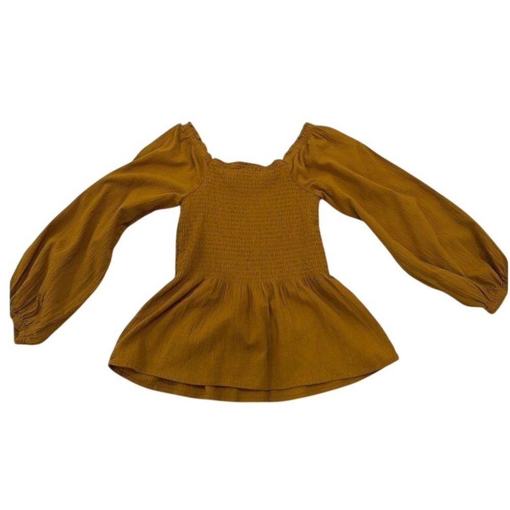 Madewell Smocked Peplum Top Mustard Yellow Puff Sleeve NWT Size 00 NA7012